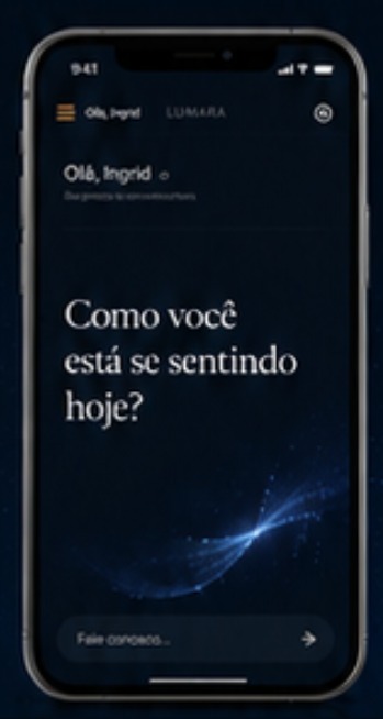 Tela da inteligência artificial Lumara no celular