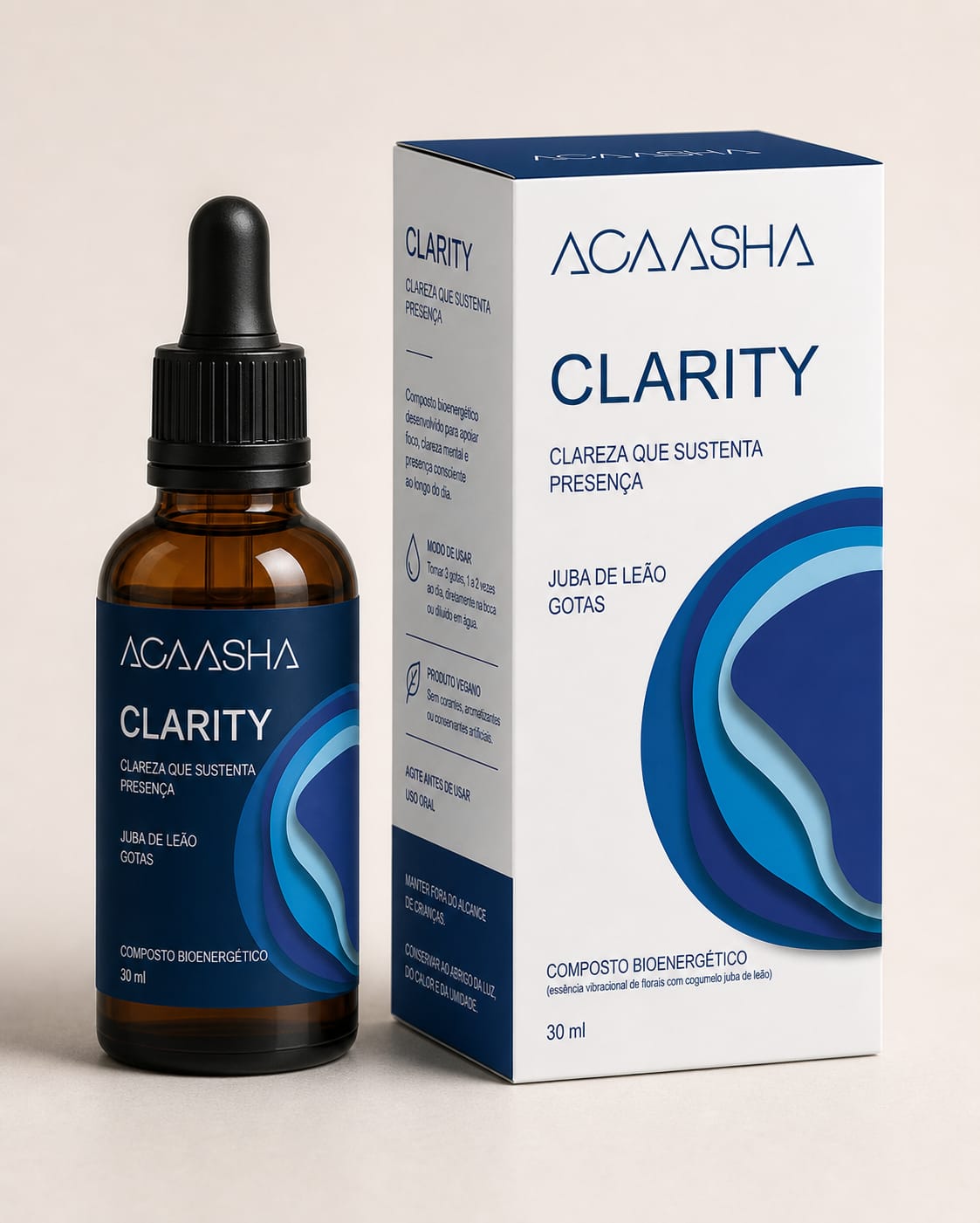 Frasco e embalagem do Acaasha Clarity