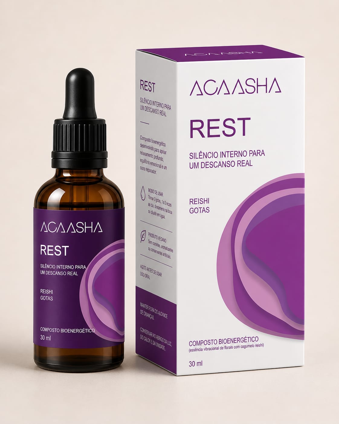 Frasco e embalagem do Acaasha Rest
